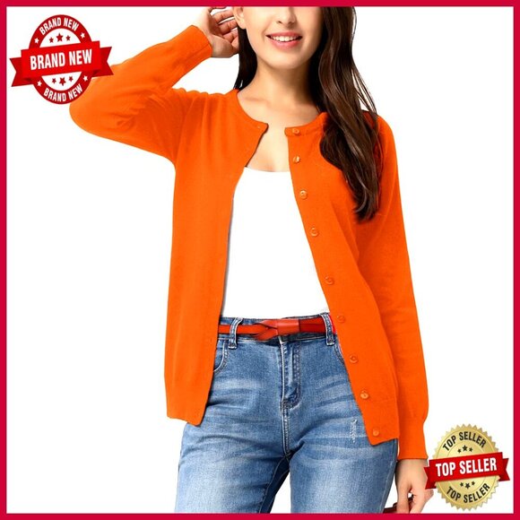 Sweaters - Long Sleeve Knit Cardigan, Lightweight Stretchy Material, Open Front Button